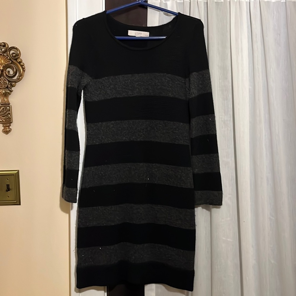 Loft petite shimmer long sleeve sweater dress, below the knee or midi!
